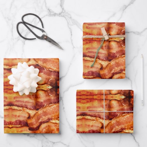 Yum Bacon Wrapping Paper Flat Sheet Set of 3