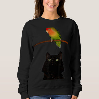 Yum Dinner Has Arrived Cat Looking At A Parrot Din Sweatshirt