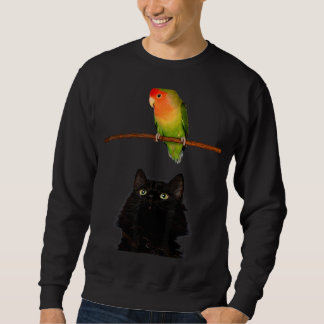 Yum Dinner Has Arrived Cat Looking At A Parrot Din Sweatshirt
