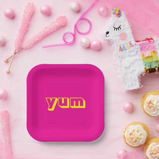 Yum Pink & Yellow Paper Party Plates  (Party)