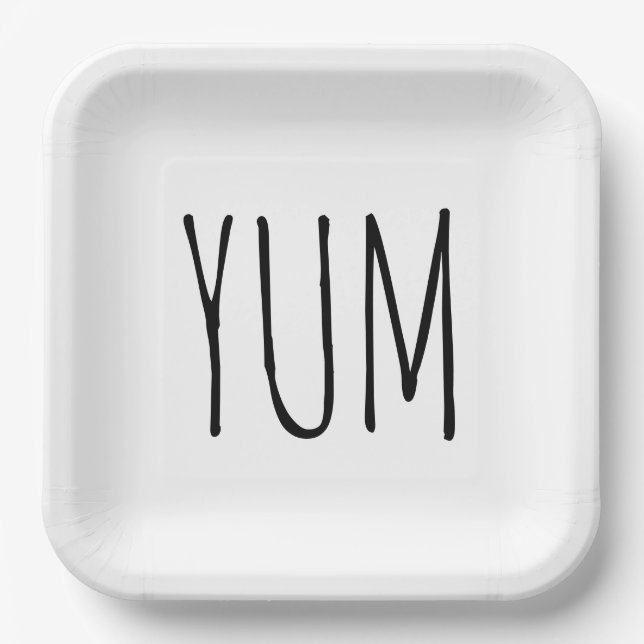 YUM Text On White Paper Plates (Front)