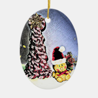 YUM YUM, CANDY CANE CHRISTMAS TREE CERAMIC ORNAMENT