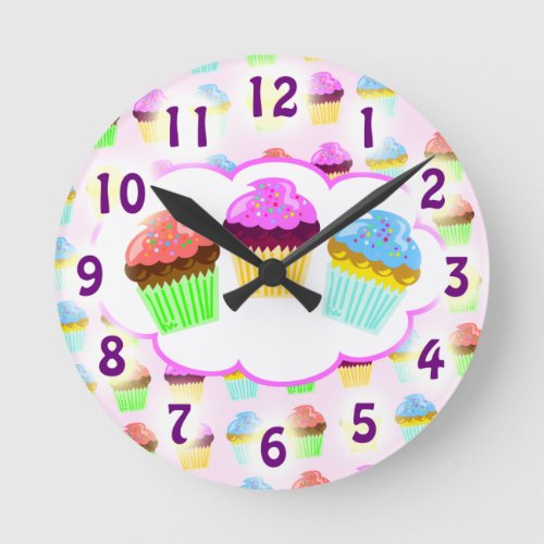 Yum Yum Cupcake Time Round Clock