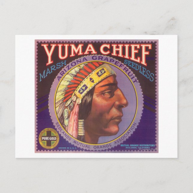 Yuma Chief Orange LabelRedlands, CA Postcard (Front)