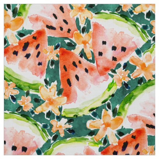 YUMMER SUMMER Watercolor Watermelons Fabric