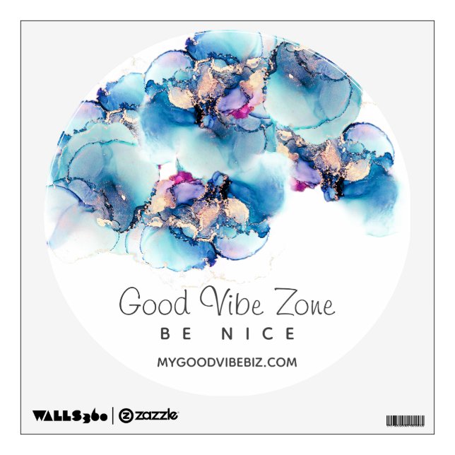 Yummy Abstract Blue Gold Circle GOOD VIBE AP29 Wall Decal (Front)