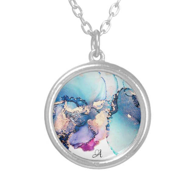 *~* Yummy Abstract Turquoise Gold Gilded Teal AP40 Silver Plated Necklace (Front)