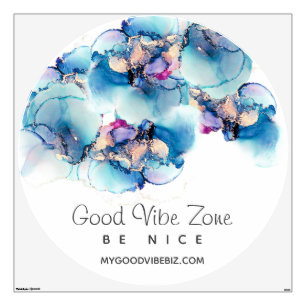 Yummy AP29 Abstract Blue Gold Circle GOOD VIBES Wall Decal