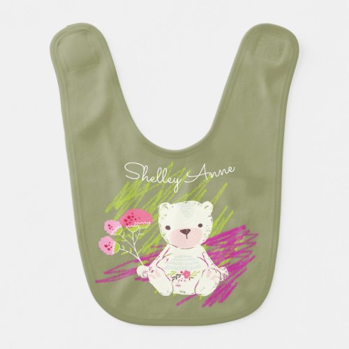 Yummy Baby White Bear Bib with Scribbles