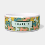 Yummy Bone Treats Olive Green Customizable Pet Bowl<br><div class="desc">Our modern Yummy Bone Treats Olive Green Customizable Pet Bowl design features adorable pattern of yummy dog treat bones in shades of teal green, olive, mustard yellow, powder blue and pink. This pop art style dog bowl can be personalized by updating the text with the name of your furry pup....</div>