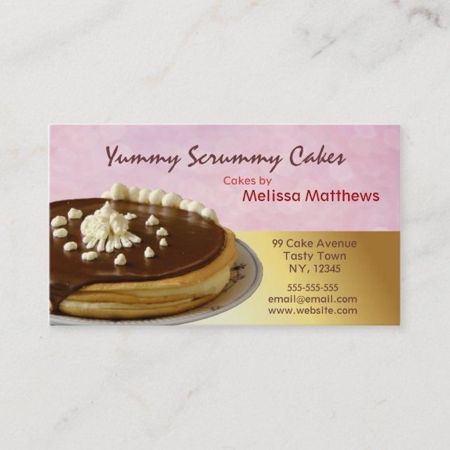 Yummy Cakes Red and Yellow business card (Front)