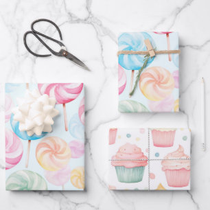 Yummy Candy Lollipops Whimsical Birthday Wrapping Paper Sheets