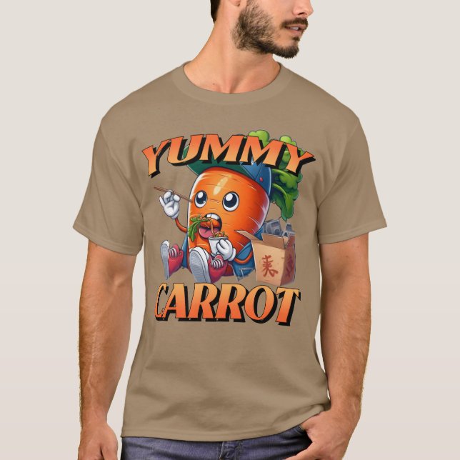 Yummy Cartoon Carrot Eating Chinese Food family T-Shirt (Front)
