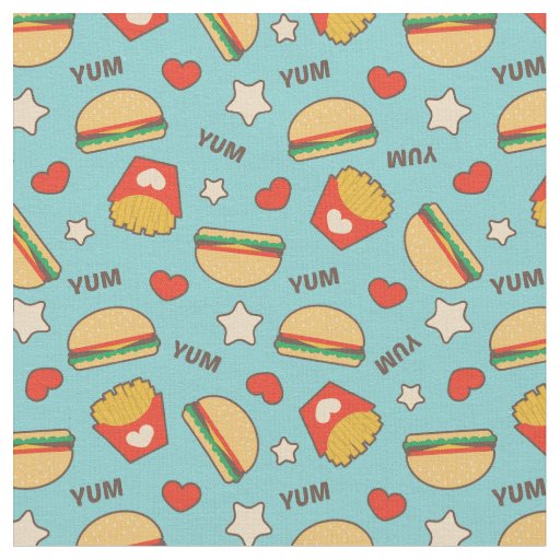 Yummy Cheeseburgers & French Fries Fabric