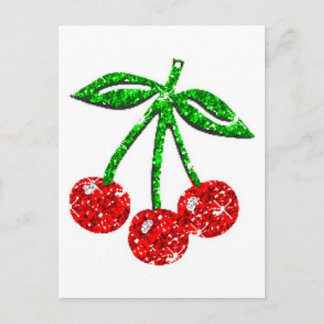 YUMMY CHERRIES GLITTER GRAPHICS FOODS FRUITS POSTCARD