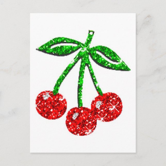 YUMMY CHERRIES GLITTER GRAPHICS FOODS FRUITS POSTCARD (Front)