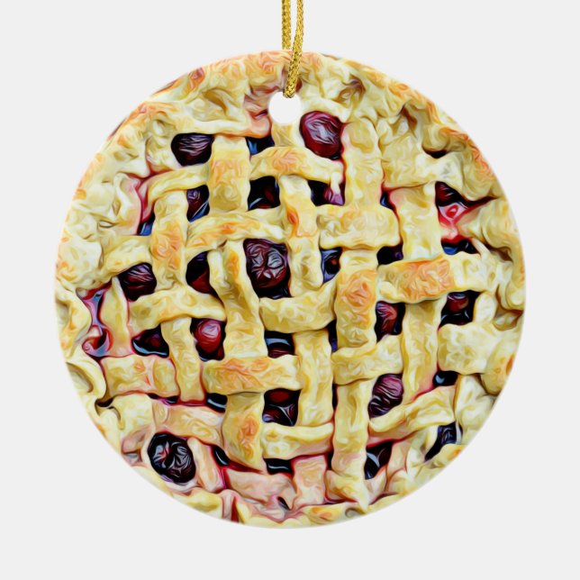 Yummy Cherry Pie Food Christmas Ceramic Ornament (Front)