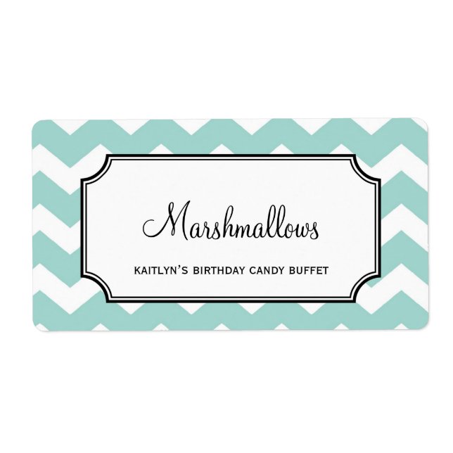 Yummy chevron blue custom candy buffet jar bulk label (Front)