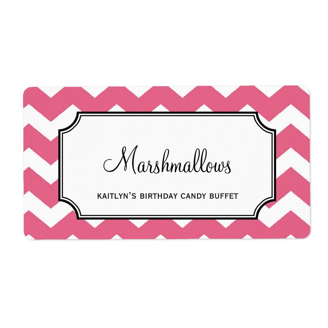 Yummy chevron pink custom candy buffet jar bulk label Zazzle