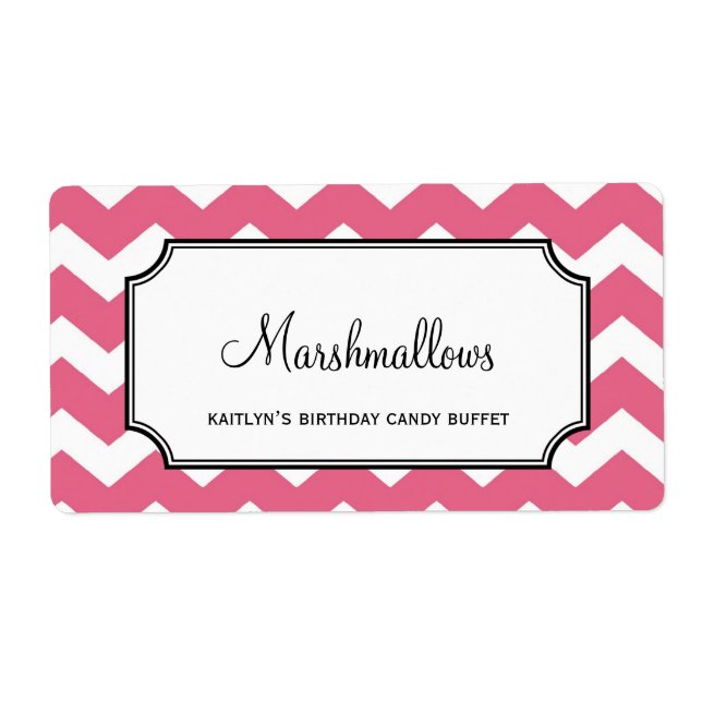 Yummy chevron pink custom candy buffet jar bulk label (Front)