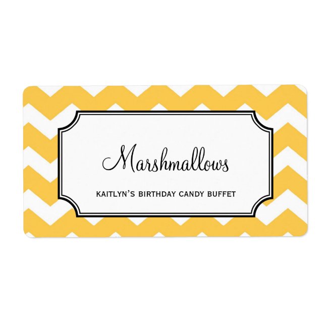 Yummy chevron yellow custom candy buffet jar bulk label (Front)