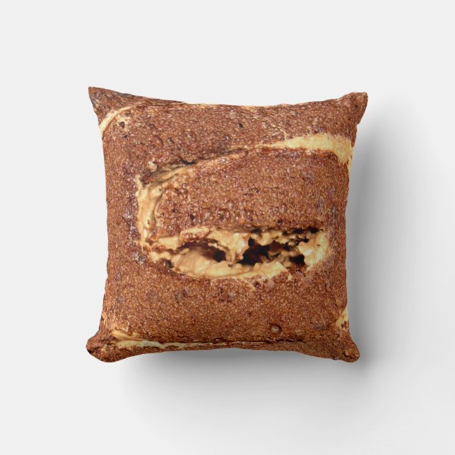 Yummy Chocolate Coffee Cream Roll Cake, Throw Pillow (Front)