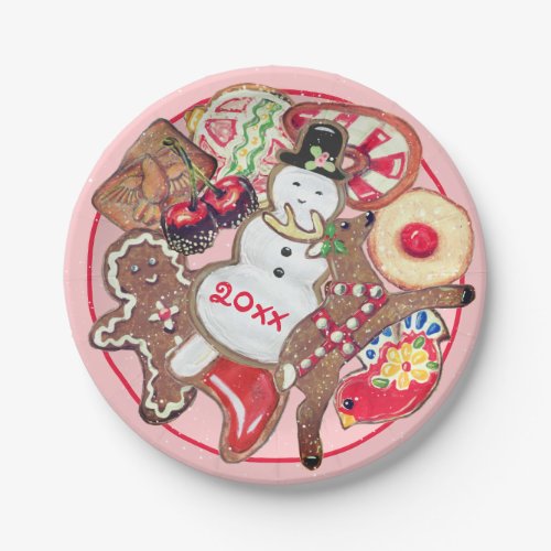 Yummy Christmas Cookie Art Pink Santa Custom Year Paper Plates