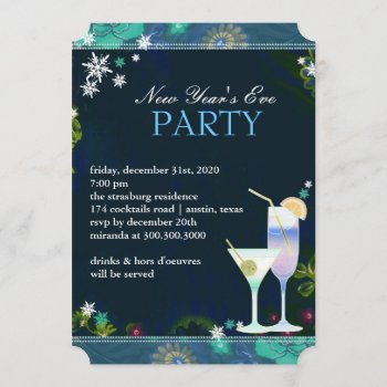 Yummy Cocktails New Year's Eve Party Invitation by Whimsical_Holidays at Zazzle