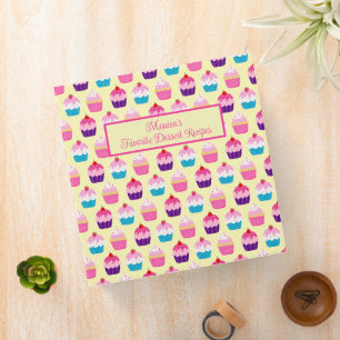 Yummy Colorful Cupcakes Pattern on Yellow 3 Ring Binder