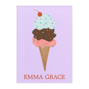 Yummy Colorful Ice Cream Cone Triple Scoop CUSTOM Acrylic Print