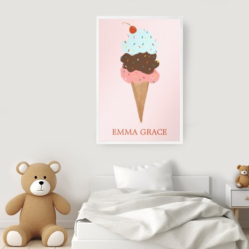 Yummy Colorful Ice Cream Cone Triple Scoop CUSTOM  Poster