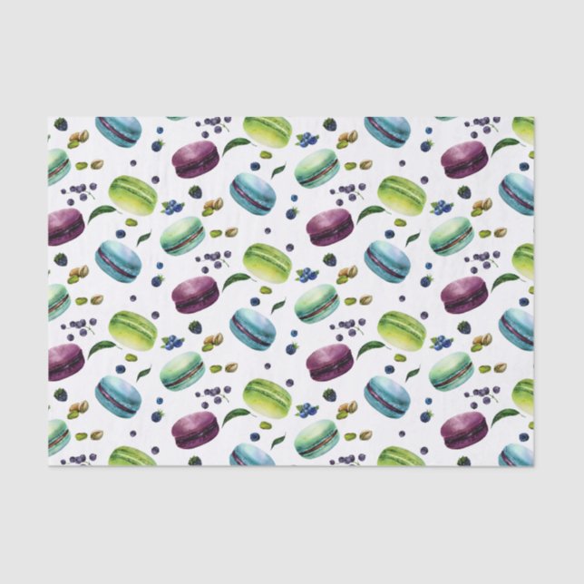 Yummy Colorful Macaroons & Berries Pattern Tissue Paper (Front)