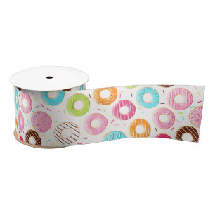 Yummy colorful sprinkles donuts toppings pattern satin ribbon