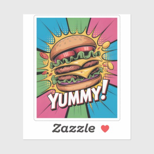 Yummy Comic Pop Art Cheeseburger Bold Fast Food Sticker