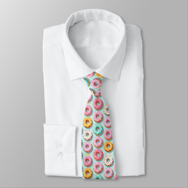 Yummy cream donuts blue neck tie (Tied)