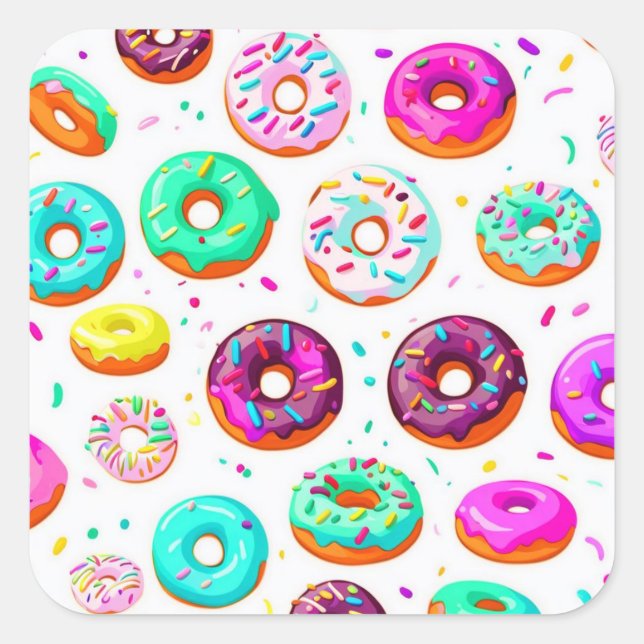 Yummy cream donuts pattern square sticker (Front)
