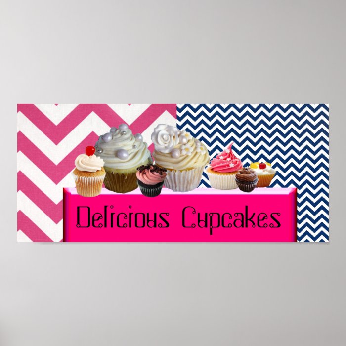 YUMMY CUPCAKES DESERT SHOP/PINK BLUE WHITE CHEVRON PRINT