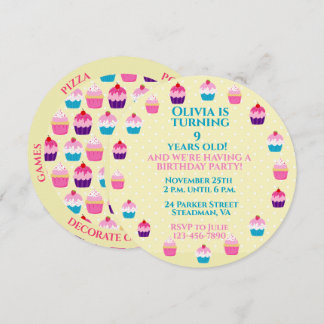 Yummy Cupcakes Round Kids Birthday Party  Invitation