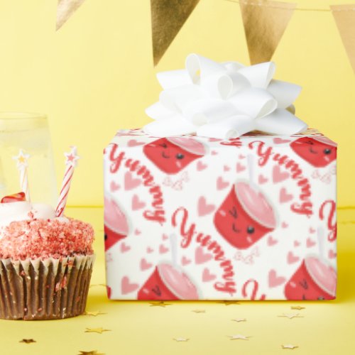 Yummy Cute and Funny Delicious Strawberry Yogurt Wrapping Paper