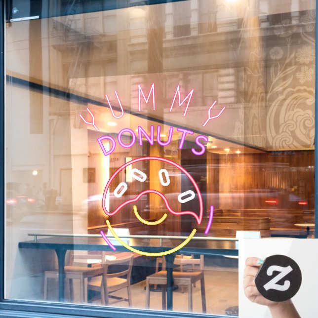 Yummy Donuts Faux Neon Light Donut Shop Window Cling (Cafe Window)