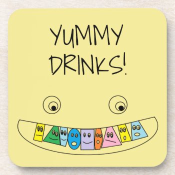 Yummy Drinks Fun Toothy Face Drink Coaster by HappyGabby at Zazzle