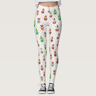 Yummy Festive Cupcakes on Red and Green Polka Dots Leggings