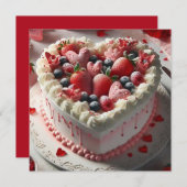 Yummy Fruit Topped Heart Shaped Cake Valentine Holiday Card (Front/Back)