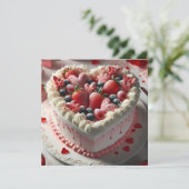 Yummy Fruit Topped Heart Shaped Cake Valentine Holiday Card (Standing Front)