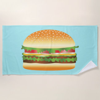 Yummy Hamburger Illustration On Blue Beach Towel