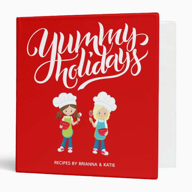 Yummy Holidays Blonde Brunette Girls BFF Sisters  3 Ring Binder (Front/Inside)