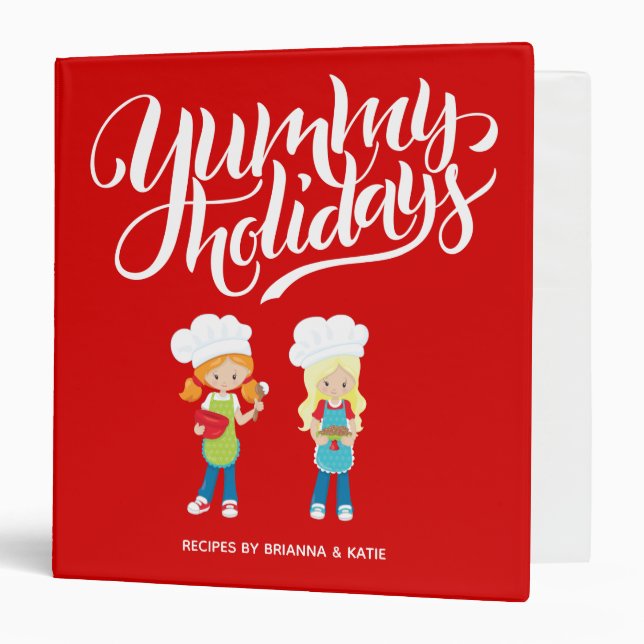Yummy Holidays Blonde Redhead Girls Baking BFF  3 Ring Binder (Front/Inside)