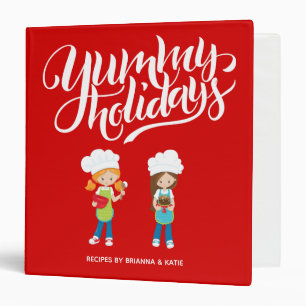 Yummy Holidays Brunette Redhead Girls Baking BFF 3 Ring Binder