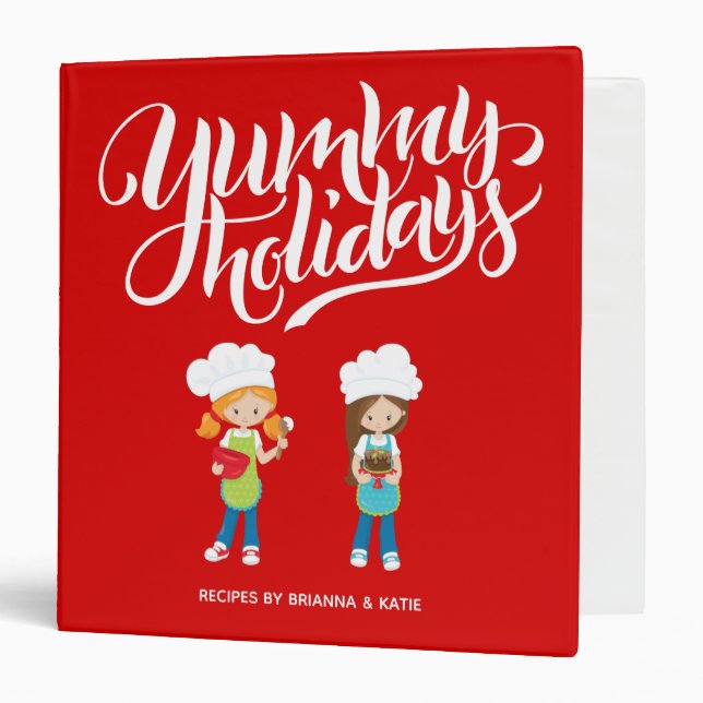 Yummy Holidays Brunette Redhead Girls Baking BFF 3 Ring Binder (Front/Inside)