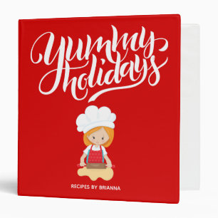 Yummy Holidays Redhead Girl Cooking Custom Text 3 Ring Binder